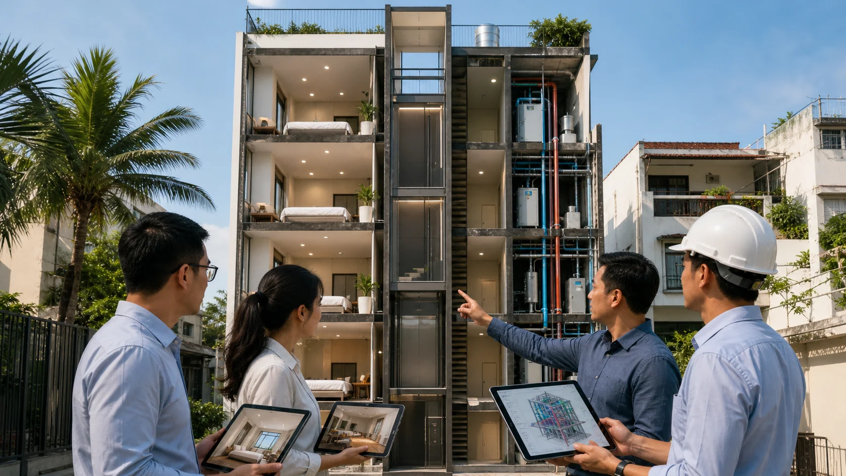 Dự toán chi phí xây dựng tòa nhà căn hộ dịch vụ (CHDV) 5 tầng có thang máy